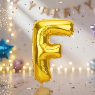 Imagem de Balões grandes com letras douradas de 81 cm F, balões de flphabet Mylar preenchidos com hélio para festas de aniversário e decorações de aniversário, suprimentos de decoração de festa de ouro grande