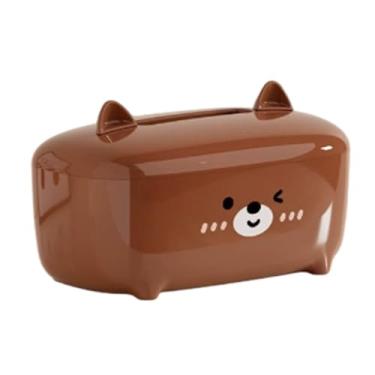 Imagem de Aqur2020 Capa de Caixa de Tecido de Urso de Desenho Animado, Dispensador de Guardanapo de Mesa Resistente Ps Com Grande Abertura para Casa, Sala de Estar, Quarto, Banheiro, Cozinha (Marrom)