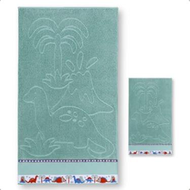 Imagem de KIt Toalha de banho e Toalha Lavabo Infantil Jaquard Com Barra Pinte e Borde (Verde Dinossauro)