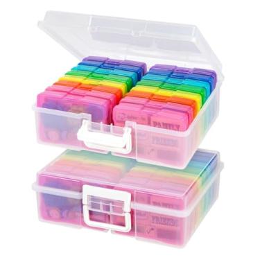 Imagem de IRIS USA Caixa de armazenamento de fotos de 10 x 15 cm, embalagem com 2, recipiente transparente com alça com 16 estojos de organização para fotos, tarefas, álbuns, papelaria, multicolorido