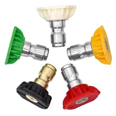 Imagem de Fenteer Conjunto de 5 bicos para lavadora de alta pressão, resistentes, profissionais, multiuso, portáteis, com conexão rápida de 1/4" e alto desempenho.