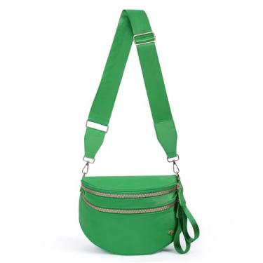 Imagem de Bolsa transversal espaçosa de nylon para mulheres, pochetes com alças ajustáveis, cor pura, Verde Kelly puro