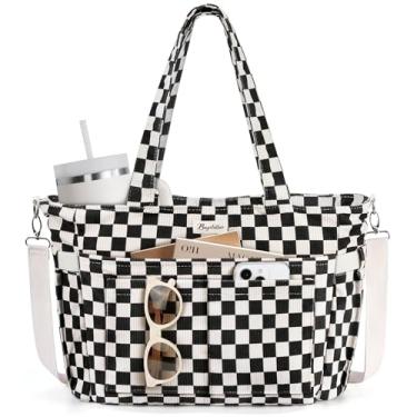 Imagem de Bolsa feminina de veludo cotelê, 17 bolsos, leve, transversal, bíblia, enfermeira, para uso diário, escola, viagem, academia, Xadrez preto