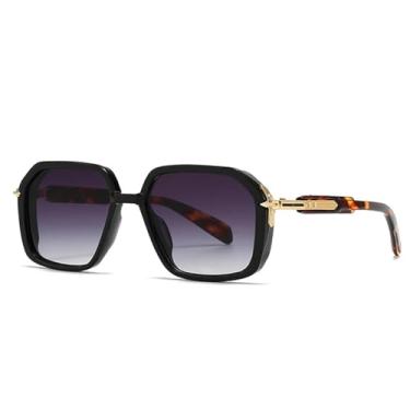 Imagem de Óculos de sol retrô feminino e masculino com rebites UV400 degradê (preto, leopardo e cinza)