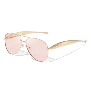 Imagem de Óculos de sol aviador retrô dourado para mulheres e homens, óculos de sol grandes de metal dos anos 70, Ouro/rosa