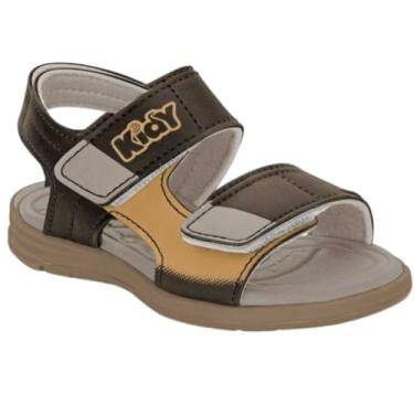 Imagem de Sandália Infantil Bebê Menino Antiderrapante Kidy Ajustável, Marrom, Amarelo e Cinza (Caramelo, BR, Criança de 1 a 3 anos, Numérico, 22)