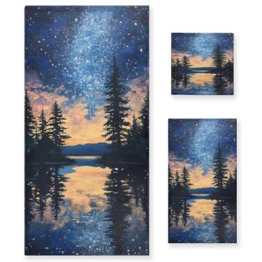 Imagem de xigua Conjunto de toalhas de banheiro noturno estrelado absorvente macio 3 peças toalha de banho toalha de mão toalhas decorativas para banheiro, academia, hotel, praia, piscina