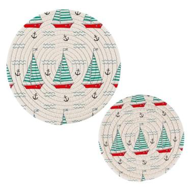 Imagem de Wassud Veleiros (2) Trivet para pratos quentes suportes de panela redondos de algodão almofadas quentes elegantes porta-copos decoração de cozinha e acessórios 2 peças