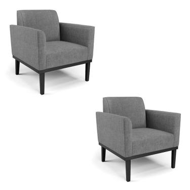 Imagem de Kit 2 Poltronas Base De Madeira Fixa Preto Marisa Linho Grafite A26 D03 - D'Rossi