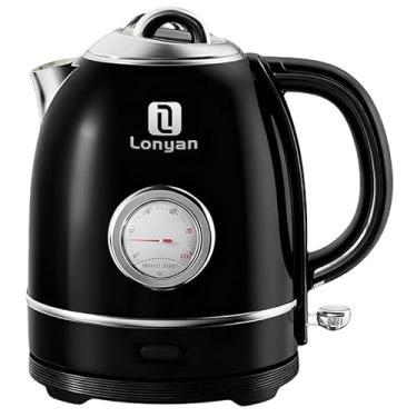 Imagem de Chaleira Elétrica 220V 8015B 1355W 1.5L Com Termômetro Mantém Quente SUS304 Inox e Plástico Fervidor de Água Desligamento Automático Leve Rápido Fervura para Casa Cozinha (Preto, 220V)