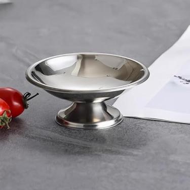 Imagem de 1 unidade de tigelas de salada de aço inoxidável, copo de sobremesa pequeno com pé redondo para sorvete, frutas, lanches, pudim, doces