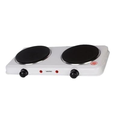 Imagem de Fogareiro Elétrico Indução 2 Bocas, 2000W, 127V, Branco, Aço Esmaltado, Portátil, 43x21x6cm