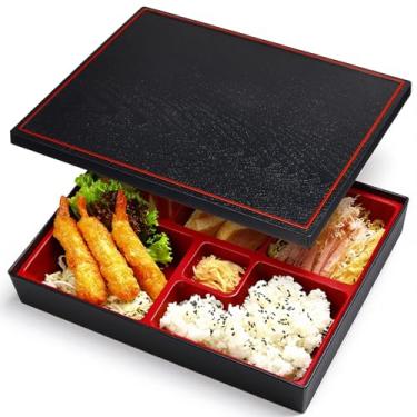 Imagem de Teenyyou 1 lancheira japonesa dividida Bento Box com recipiente de almoço japonês à prova de gordura para presente de Natal, sushi, restaurante doméstico (6 compartimentos)