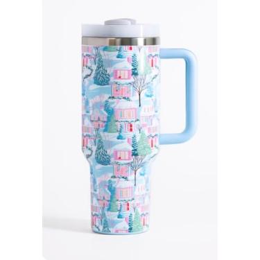 Imagem de Copo feminino Ordinary Glimmers 1,134 g com canudo e alça; caneca de viagem de aço inoxidável; palmeira e estampas tropicais (Snow Town)