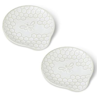 Imagem de GDCZ Pratos de sobremesa de cerâmica, mini pratos de jantar de 13 cm, pratos de jantar para bolo, waffle, lanches, micro-ondas, forno e lava-louças, conjunto de 2 (branco)