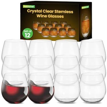 Imagem de NutriChef Copos de vinho de cristal sem haste de 425 g, conjunto de 12 taças elegantes para vinho tinto ou branco, ultrafino, sem chumbo, seguro para lava-louças, design de tigela sem costura para