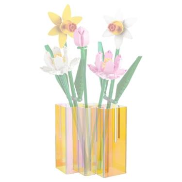 Imagem de Beautyflier Suporte de vaso para girassóis LEGO, vaso colorido compatível com kit de blocos de montar Lego Lotus Flower, suporte de acrílico para Lego Roses, presente para amantes de flores Lego