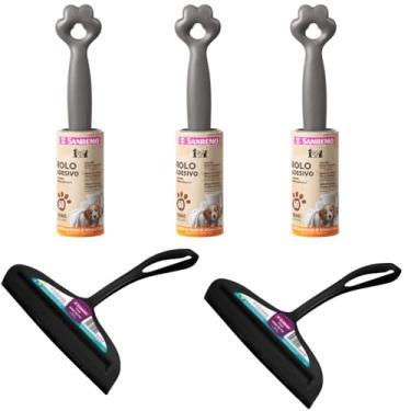 Imagem de Kit 2 Rodo de pia Preto e 3 Rolo Adesivo Tira Pelo com 60 folhas, Linha Pet