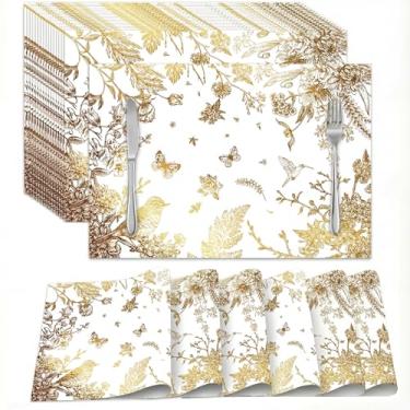 Imagem de Tinlade 100 folhas de jogo americano de papel floral, tapetes de mesa vintage 28 x 40 cm, jogo americano descartável, flor, pássaro, para festa, Natal, jantar, inverno, férias, casamento, decoração de