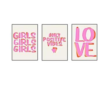 Imagem de PHWWDSUQA 3 peças de pôsteres positivos preppy rosa, impressões em tela com citações de amor modernas, para meninas adolescentes, apartamento, quarto, bar, carrinho estético, 30 x 40 cm, sem moldura