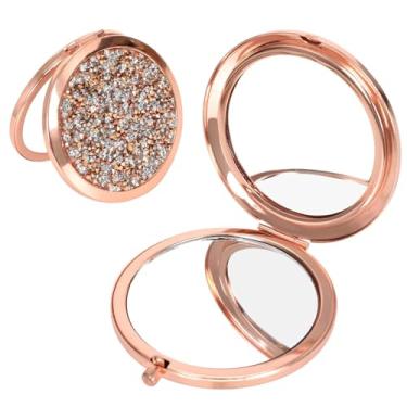 Imagem de Espelho compacto, espelho cosmético compacto com ampliação de 1x/2x, maquiagem de bolso de viagem, dobrável para meninas e mulheres, diamante roxo claro