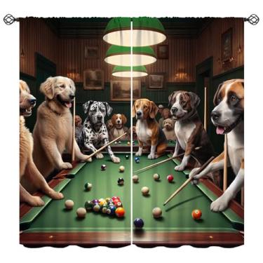 Imagem de Cortinas de bilhar, cães abstratos engraçados brincando de bilhar tratamentos de janela, cortinas com isolamento térmico para varão, conjunto de 2 painéis para quarto, sala de estar, 106,7 cm L x