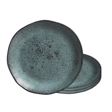 Imagem de Jogo 4 Prato Raso De Cerâmica Orgânico Azul Petroleum Porto Brasil Stoneware 26,5cm