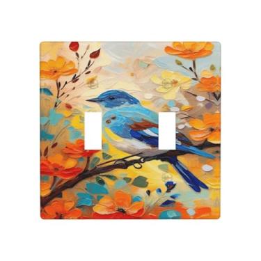 Imagem de Capa de interruptor de luz de estilo de arte decorativa, padrão de pássaro cuco, placa de parede dupla com duas faixas, placa elétrica decorativa para decoração de casa