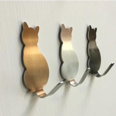 Imagem de 3 peças adoráveis ganchos utilitários em forma de gato para decoração de parede, porta-chaves de aço inoxidável, ganchos de parede autoadesivos para toalhas, chapéus, chuveiro, cozinha, sala de estar