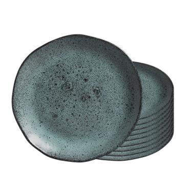 Imagem de Jogo 10 Prato Raso De Cerâmica Orgânico Azul Petroleum Porto Brasil Stoneware 26,5cm