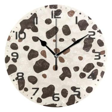Imagem de Qilmy Relógio de parede pequeno moderno com estampa de vaca, 25 cm, operado por bateria, silencioso, sem tique-taque, relógio decorativo para casa, escritório, escola, quarto, banheiro e cozinha