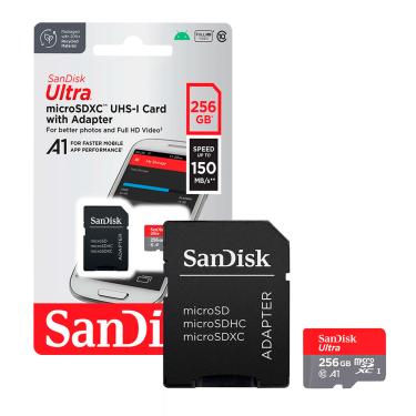 Imagem de Cartão de Memória Micro SD SanDisk Ultra 256GB, Classe 10, U1, A1, 150MB/s - SDSQUNR-256G-GN6TA