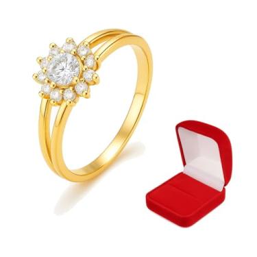 Imagem de Anel Feminino Solitário Dois Aros Banhado a Ouro 18k Zircônias + Caixinha Veludo Vermelha (24)