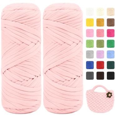 Imagem de Maxee Pacote com 2 fios de camiseta premium (200 g/75 m cada), linha de fita macia para crochê e tricô - cor intensa e fácil de cuidar