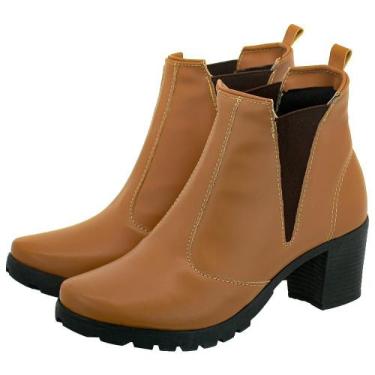 Imagem de Bota Feminina Coturno Cano Curto Salto Medio Grosso - OLZZY, 38, Caram