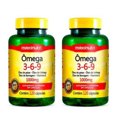 Imagem de Kit 2x ômega 3-6-9 Peixe/ Linhaça/ Borragem 1000mg 120 Capsulas Maxinu