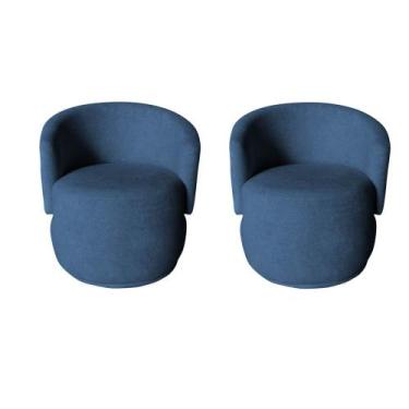 Imagem de Kit 2 Poltronas Decorativa Beatriz Orgânica Bouclé Azul Marinho - Mazz