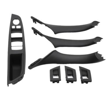 Imagem de Conjunto de 7 peças de puxadores de porta internos para carros com volante à esquerda (LHD) em fibra de carbono bege e preto, compatível com BMW Série 5 F10 F18 523 525 528.(Model A Black)