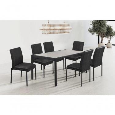 Imagem de Conjunto Mesa Atenas 160cm 6 Cadeiras Premium Gol Decor Champagne-preto-preto-preto