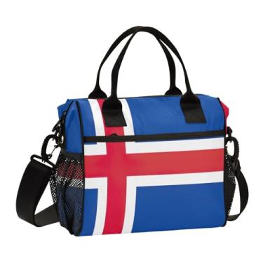 Imagem de ODAWA Lancheira infantil com bandeira da Islândia, pequena, isolada, lancheira de volta às aulas com alça para meninas, meninos