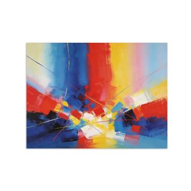 Imagem de Impressões abstratas em tela-Quadro texturizado para parede-Azul vermelho e amarelo 3-Pintura moderna para sala de estar 50x65cm Sem Moldura