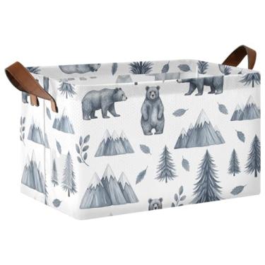 Imagem de Organizador de roupas para armazenamento de quarto, cesta de brinquedo grande para cães com alças, caixas organizadoras de 17 x 29 x 25 cm, pacote com 2 ursos em aquarela