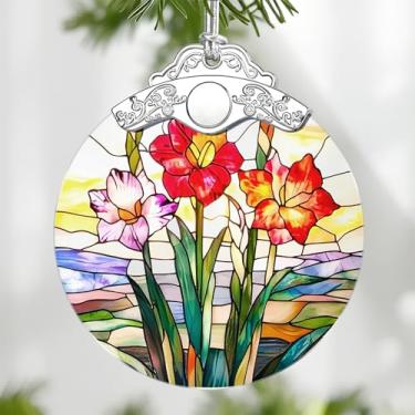 Imagem de Enfeites de Natal: Ornamento de flor de nascimento em agosto estilo vitral - decorações de árvore de Natal, presentes de festa de feriado, presentes de dia das mães e aniversário para mulheres, mãe e