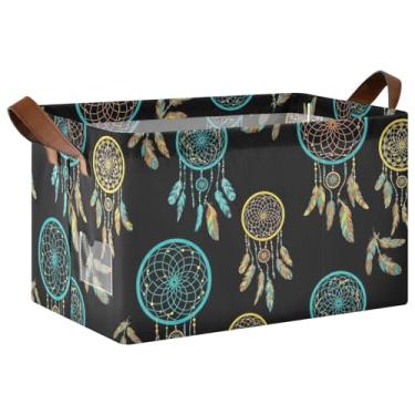 Imagem de Cestas dobráveis para organização e armazenamento de roupas, cestas decorativas para armazenamento e organização de quarto, 40 x 29 x 25 cm, apanhadores de sonhos coloridos, pacote com 2