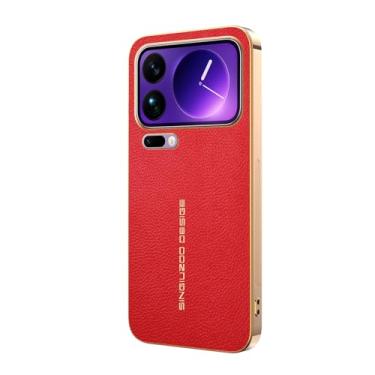 Imagem de POYUFRG Capa fina para Xiaomi 17 Pro Max/17 Pro/17, capa de couro com padrão de lichia galvanizada de luxo com suporte para carregamento sem fio, vermelha, 17 ProMax