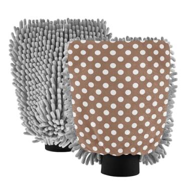 Imagem de ODAWA Luvas reutilizáveis de microfibra para lavagem de carro, luva de lavagem de carro de canhão de espuma retrô marrom branco marrom retrô de bolinhas, 20,5 x 30 cm (pacote com 2)