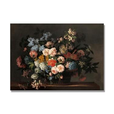 Imagem de Arte floral vintage natureza morta, pintura botânica clássica, decoração de casa quente para sala de estar e sala de jantar. A39. Apenas tela de 70 x 98 cm - 27,5 x 38,6 pol