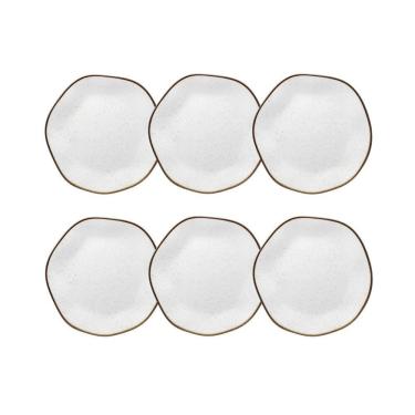 Imagem de Cj 6 Pratos para Sobremesa de Porcelana Orgânico Ryo Maresia Branco/Marrom 21,5cm Oxford