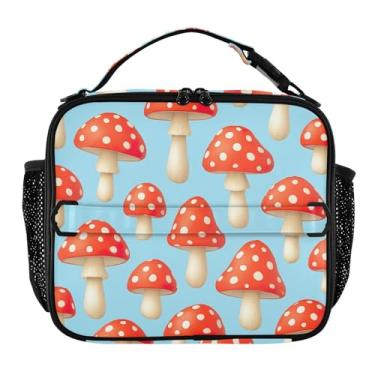 Imagem de Joisal Lancheira azul com cogumelos pintados vermelhos e brancos para mulheres, meninas, lancheira masculina, lancheira para trabalho, bolsa térmica térmica para meninos