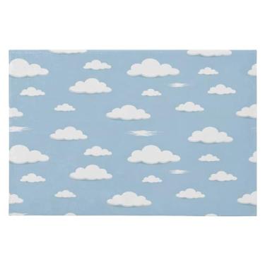 Imagem de Wassud Tapete de porta de nuvens brancas 61 x 89 cm, tapete lavável antiderrapante com suporte de borracha, tapete macio e macio para sala de estar, quarto, entrada, entrada